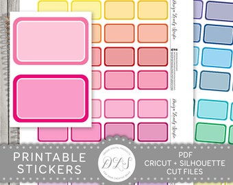 Printable Half Box Planner Stickers, Half Box Printables, Rounded Corners Half Box Stickers, Erin Condren, Happy Planner, Cut File, FS142