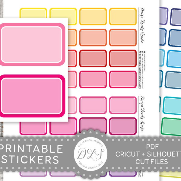 Printable Half Box Planner Stickers, Half Box Printables, Rounded Corners Half Box Stickers, Erin Condren, Happy Planner, Cut File, FS142