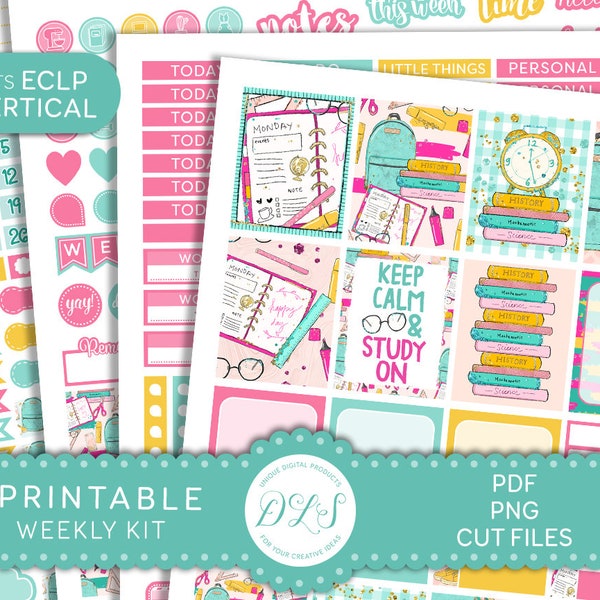 BACK TO SCHOOL Planner Stickers, Printable Back to School Stickers Kit, Weekly Planner Stickers, for Erin Condren Vertical Planner, VS171