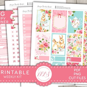 Adesivi di EASTER Planner stampabili, Adesivi Spring Planner, Adesivi Coniglietti di Pasqua, File tagliati, Kit Adesivi Settimanali Big Happy Planner, BW157
