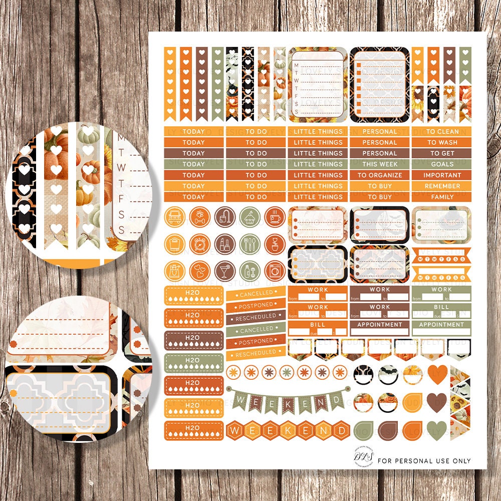 Printable Halloween Planner Stickers Kit for Erin Condren Vertical ...