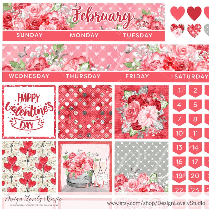 February Text Stickers Printable February Monthly Kit, Big Happy Planner February Stickers Kit ...