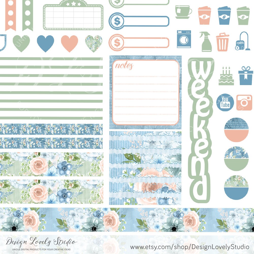 Printable FLORAL Planner Stickers, Mini Happy Planner Weekly Stickers ...