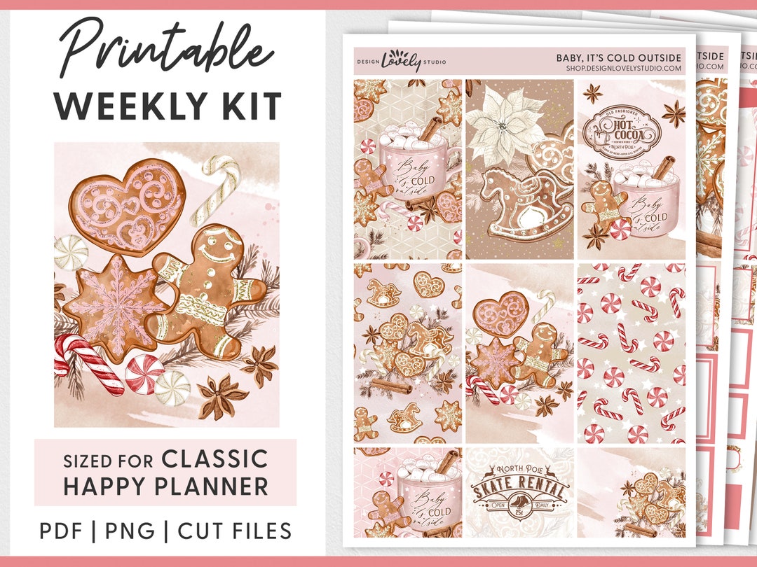 Happy Planner Printable Stickers, Winter Planner Stickers, Christmas