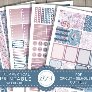 Vertical Planner Stickers for Erin Condren, Weekly Planner Kit, ECLP Printable Stickers, Winter Planner, Pastel Stickers, Cut File, VS121