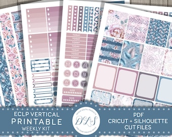 Vertical Planner Stickers for Erin Condren, Weekly Planner Kit, ECLP Printable Stickers, Winter Planner, Pastel Stickers, Cut File, VS121