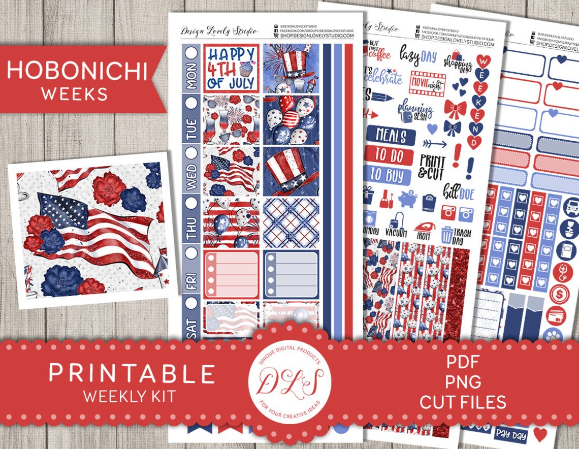 4th of July Hobonichi Printable, Printable HOBONICHI Weeks Stickers ...
