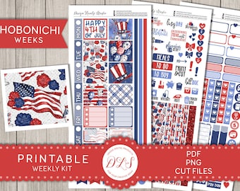 4th of Juli Hobonichi druckbare, druckbare HOBONICHI Wochen Aufkleber, Unabhängigkeitstag Planner Kit, Juli Weekly Sticker Kit, HO120