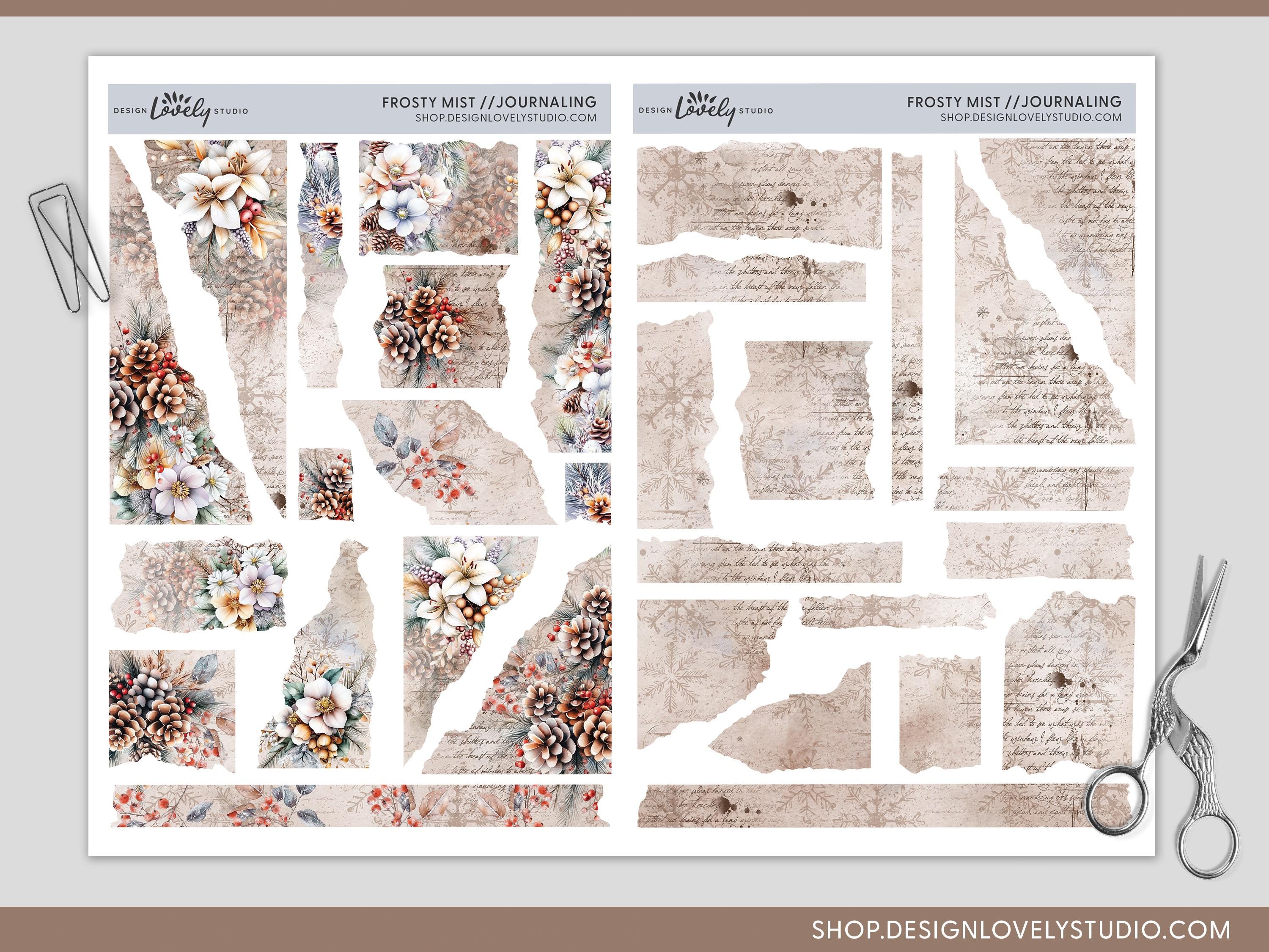 Winter Floral Printable Torn Paper Stickers, Ripped Paper Stickers ...
