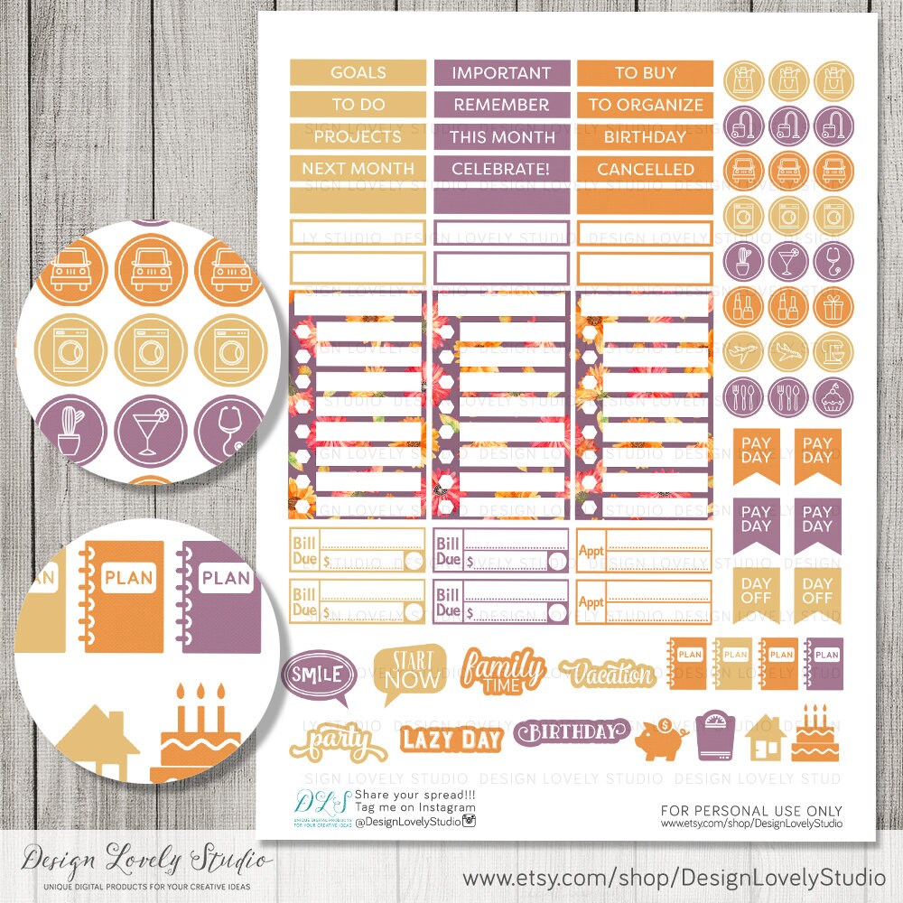 Printable NOVEMBER Monthly Stickers Kit Big Happy Planner - Etsy