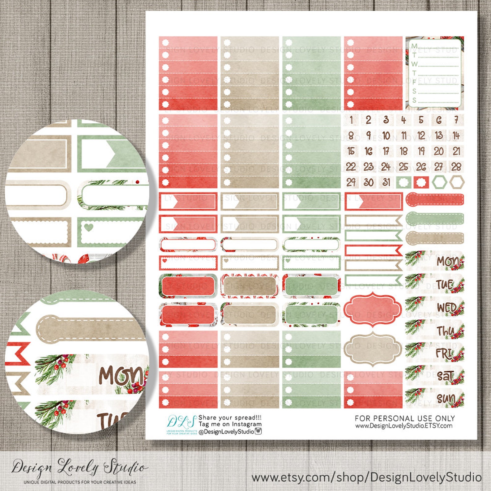 Printable CHRISTMAS Planner Stickers Kit, for Erin Condren Vertical ...