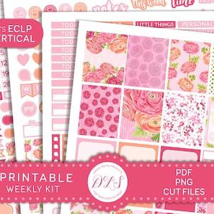 Pegatinas de planificador floral imprimible, pegatinas de planificador vertical, kit de pegatinas semanales imprimibles, se adapta a Erin Condren Life Planner, VS163