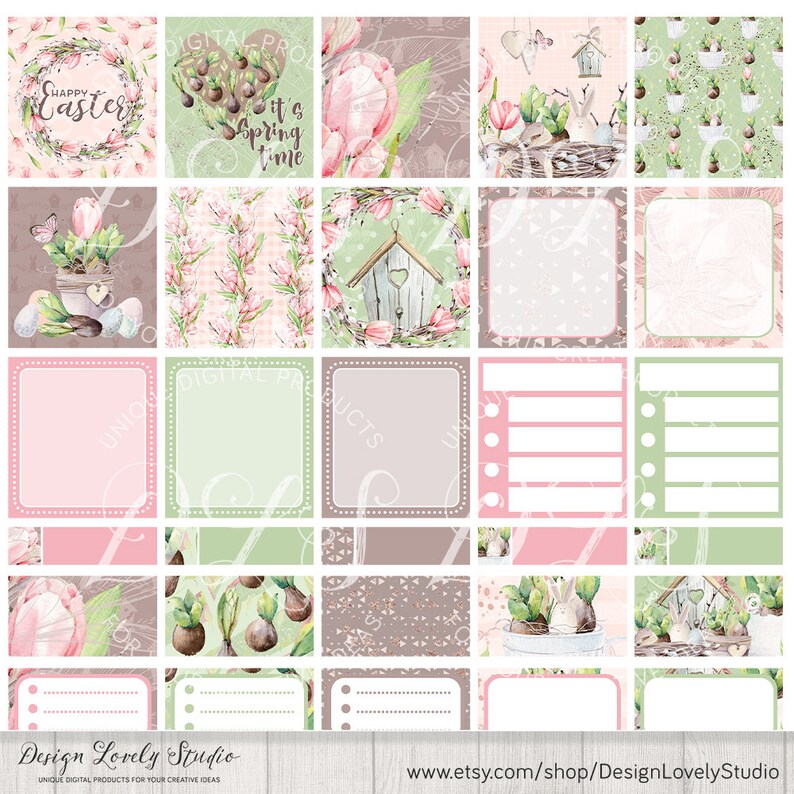 Easter Planner Sticker Kit, Erin Condren Horizontal Stickers, Printable Easter Planner Stickers, April Weekly Kit, Cricut Cut File, HS140 image 6