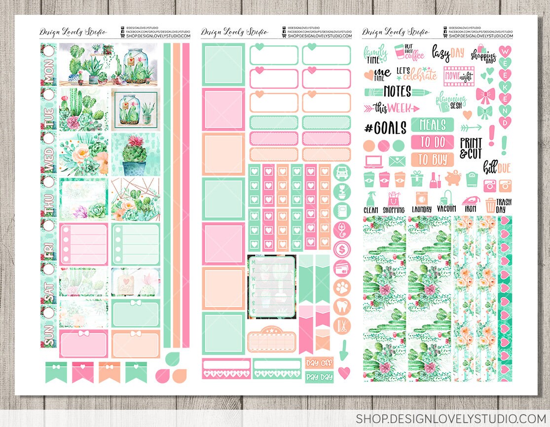 CACTUS Planner Stickers Kit, Printable Hobonichi Weeks Planner Stickers ...
