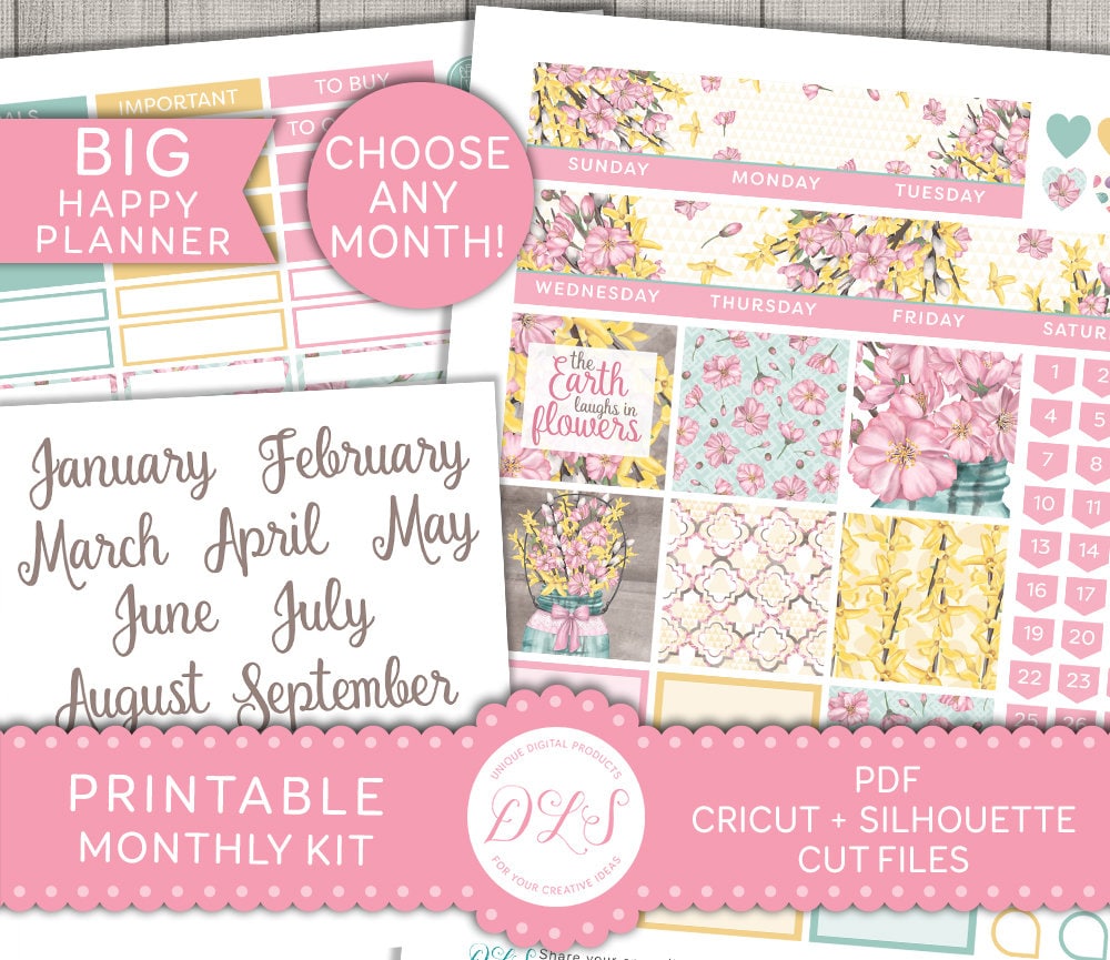 Big Happy Planner Printable Stickers, Big Happy Planner Monthly Kit ...