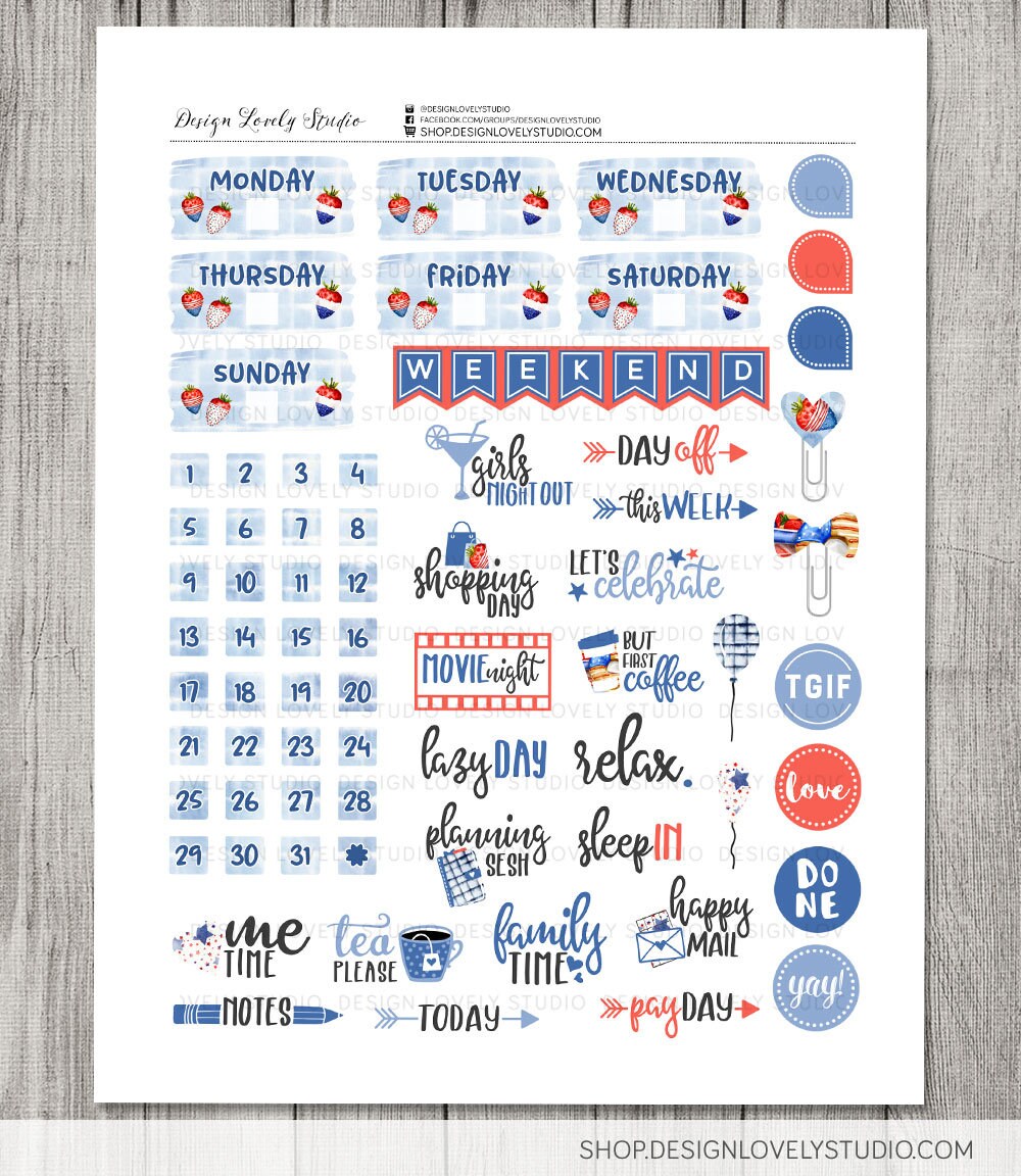 4th of July Planner Stickers Kit, Big Happy Planner Weekly Stickers Kit ...