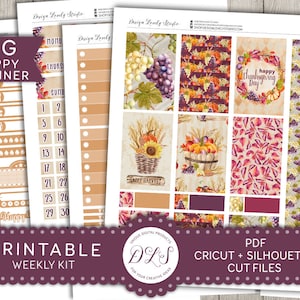 Thanksgiving printable Planner Stickers, Kit planificateur hebdomadaire de Thanksgiving, planificateur heureux grands autocollants, Agenda imprimable, BW106 d’automne