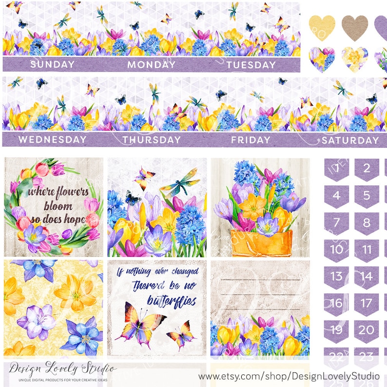Printable FLORAL Monthly Planner Stickers, Classic Happy Planner ...