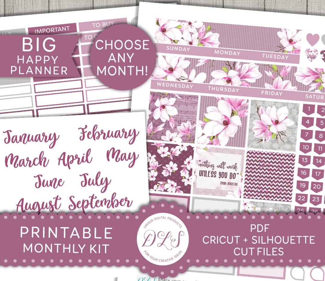 Big Happy Planner Printable Stickers, Floral Planner Stickers Printable ...