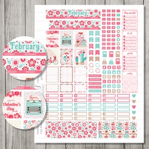 February Mini Happy Planner, February Monthly Kit, Mambi Planner Stickers, Mini Happy Planner Printable, Valentine's Stickers, MM102 image 2