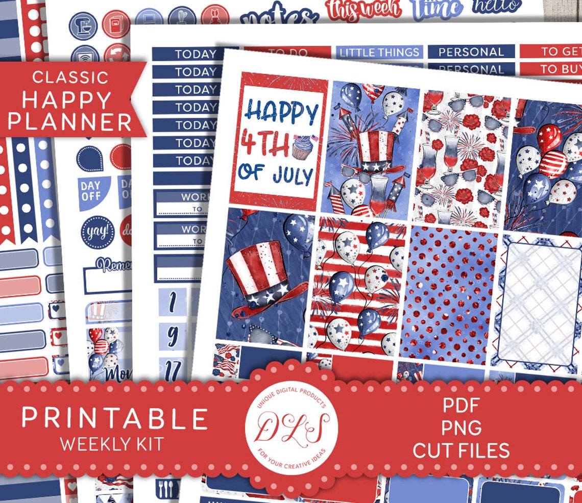 Printable 4th of July Planner Stickers Kit 4th of July Happy - Etsy