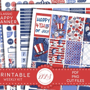 Kit d'autocollants de planificateur imprimable du 4 juillet, 4 juillet Happy Planner Stickers Kit, Juillet Weekly Stickers Kit, Patriotic Planner Kit, HP164