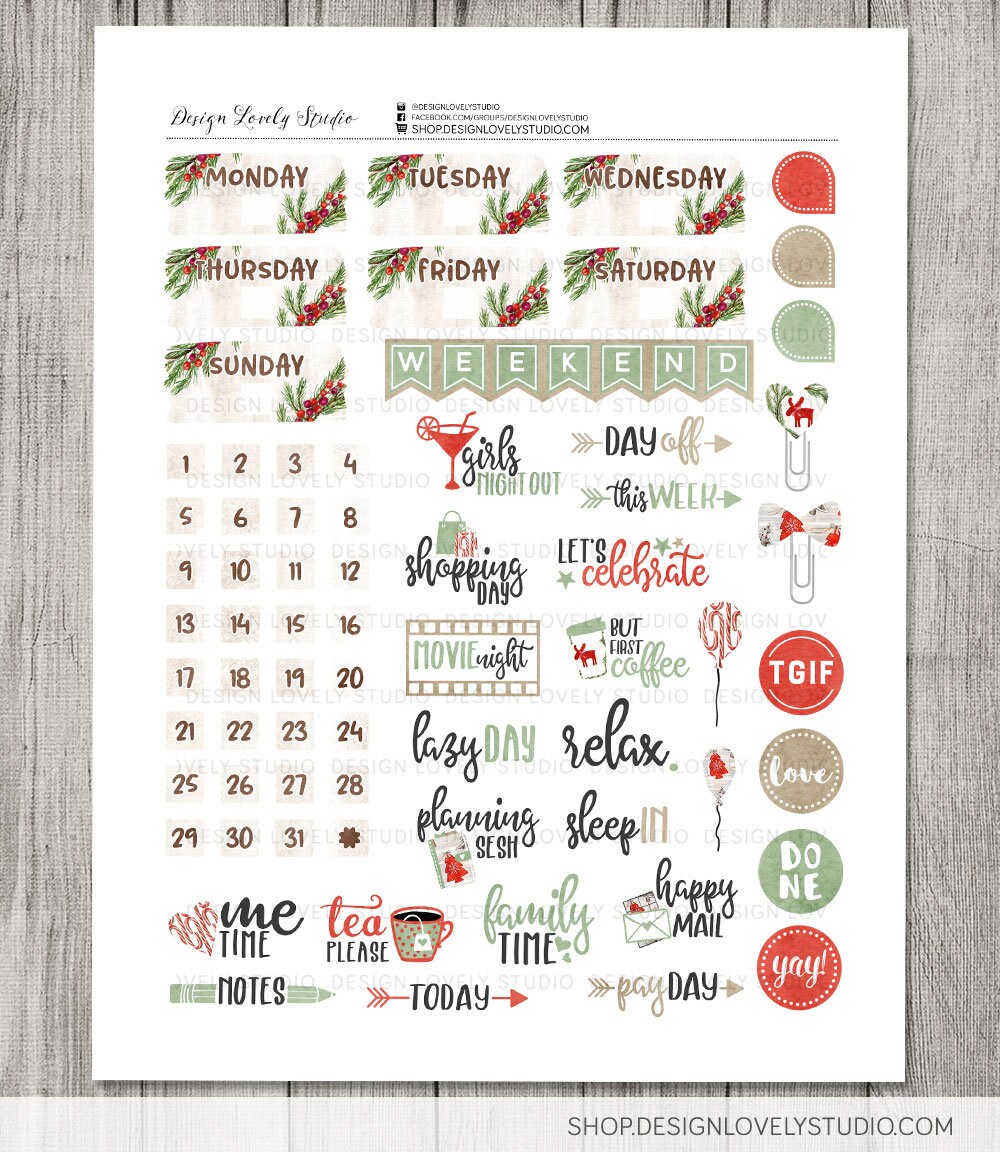 Printable CHRISTMAS Stickers Kit, Big Happy Planner Christmas Weekly ...