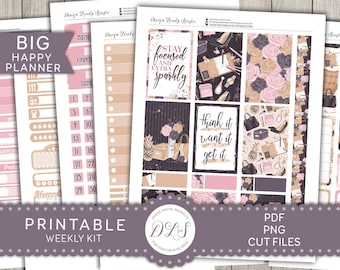 Girl Boss Planner Stickers, Big Happy Planner Printable Stickers Kit, Planner Girl Weekly Stickers Kit, Home Office Planner Stickers, BW141
