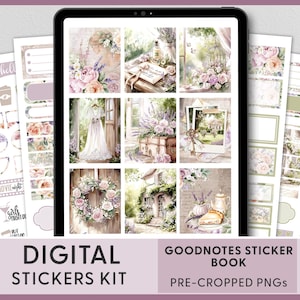 Romantic Spring Digital Planner Stickers, Goodnotes Stickers, Pre-cropped Stickers, Ipad Stickers,  Provence, Lavender, Boho, Floral, DG175