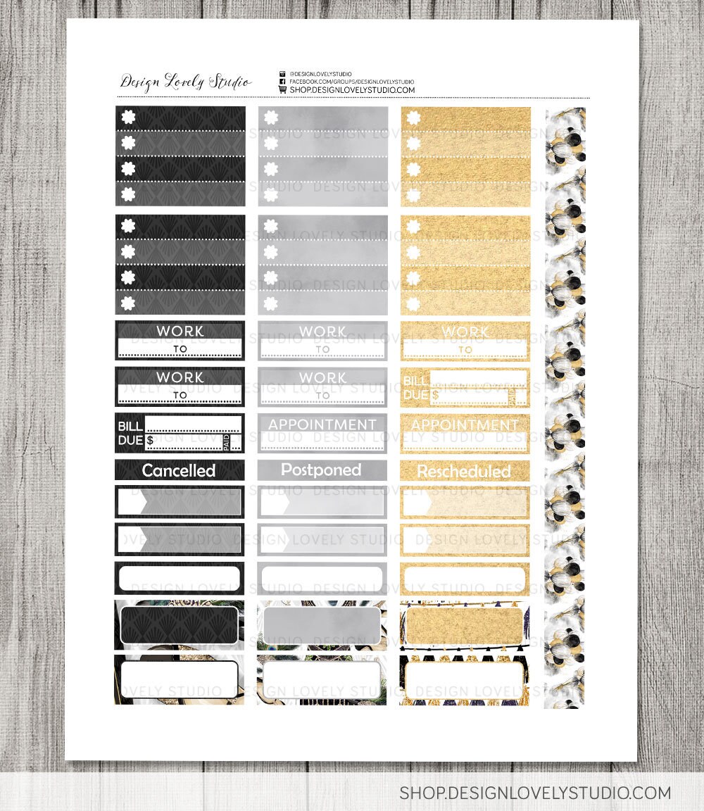 Big Happy Planner NEW YEAR Stickers Kit, Printable New Year Planner  Stickers, Great Gatsby New Year's Eve Planner Kit, Black and Gold, BW111 