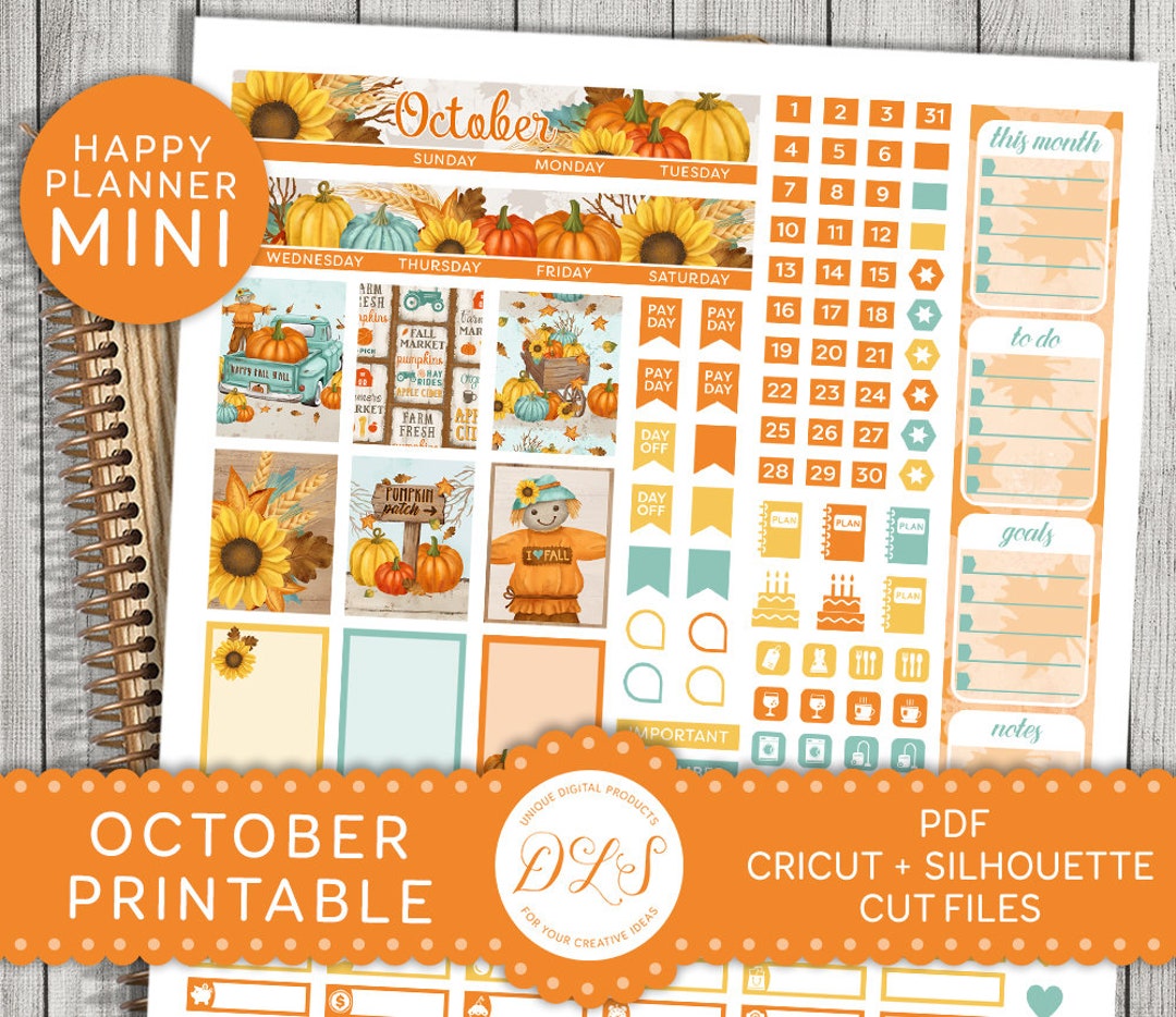 October Mini Happy Planner Stickers, October Monthly Printable, October ...