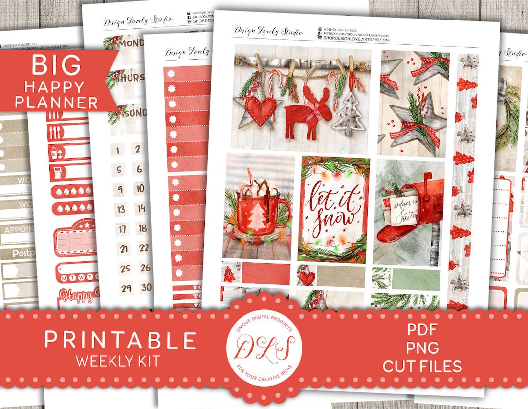 Printable CHRISTMAS Stickers Kit, Big Happy Planner Christmas Weekly ...