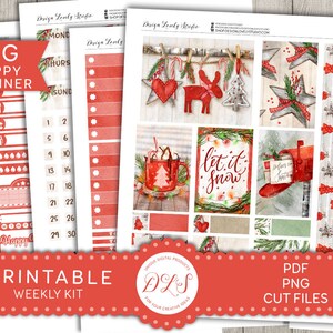 Afdrukbare kerst stickers Kit, grote gelukkig planner kerst per kit, december planner stickers, afdrukbare winter stickers Kit, BW150