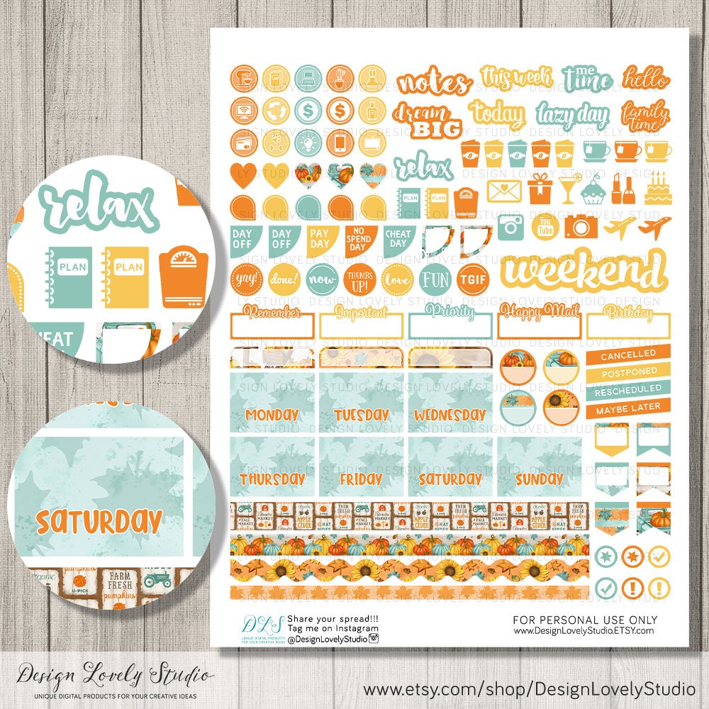 Printable Happy Planner Fall Stickers Kit, Halloween Planner Stickers ...