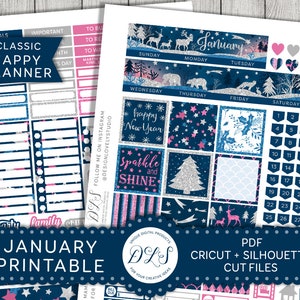 Printable January Monthly Planner Stickers, Happy Planner January Monthly Kit, New Year Planner Stickers, Digital Planner Stickers, HPMV115