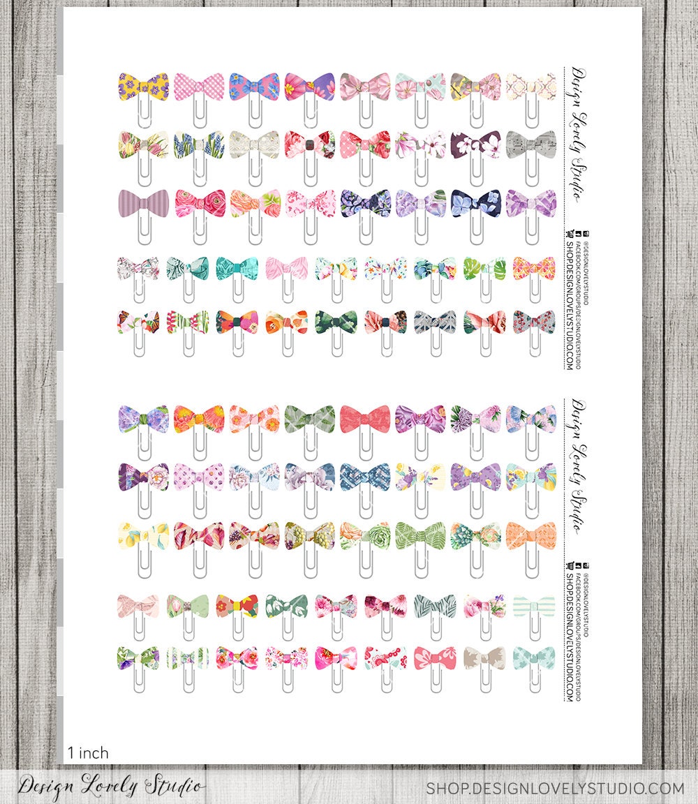 Paper Bow Sticker PRINTABLE Bow Paper Clip Stickers, Bow Paper Clip Stickers for Planner ...