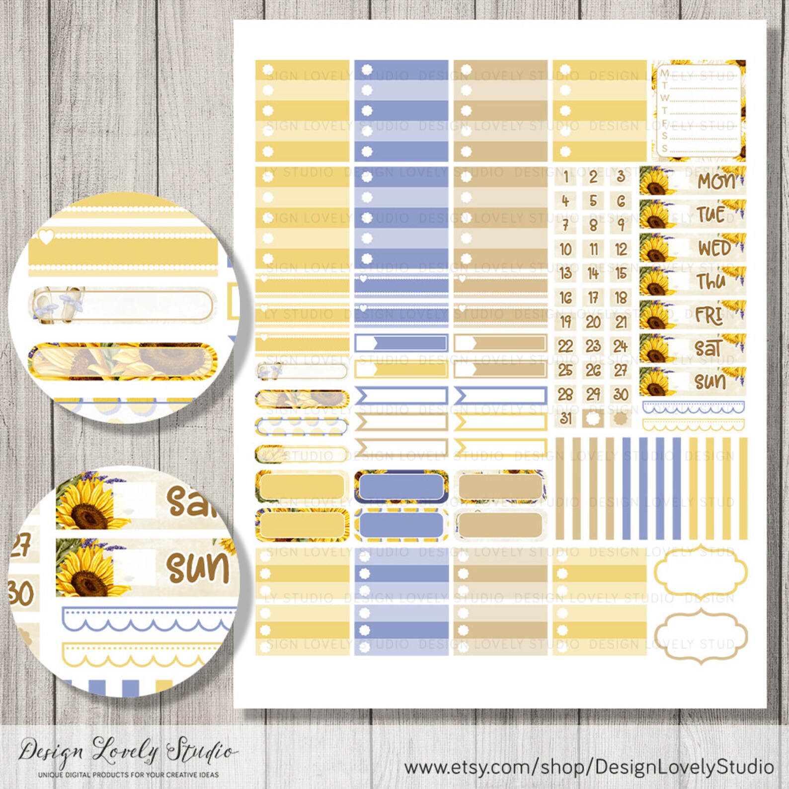 SUNFLOWERS Planner Stickers Printable Weekly Sticker Kit - Etsy