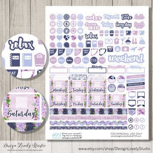 Happy Planner PRINTABLE Stickers, Purple Floral Planner Stickers, Happy ...