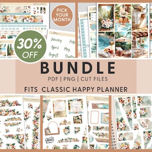 Set di adesivi per planner tropicali - Kit settimanali, mensili, per journaling, carta strappata e floreali per Happy Planner, tema spiaggia estiva, BH138