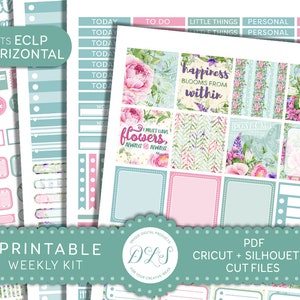 Printable Weekly Planner Kit, Floral Planner Stickers Kit, Erin Condren Horizontal Stickers, Spring Planner Stickers, Cut Files, HS142