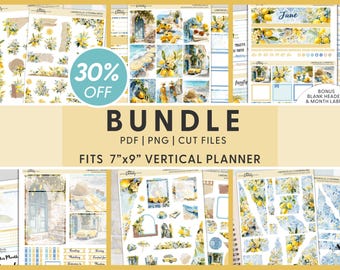 Set di adesivi stampabili con limoni, ideali per appunti settimanali, mensili, journaling e kit floreali per Erin Condren, tema spiaggia, oceano e Mediterraneo, BV161