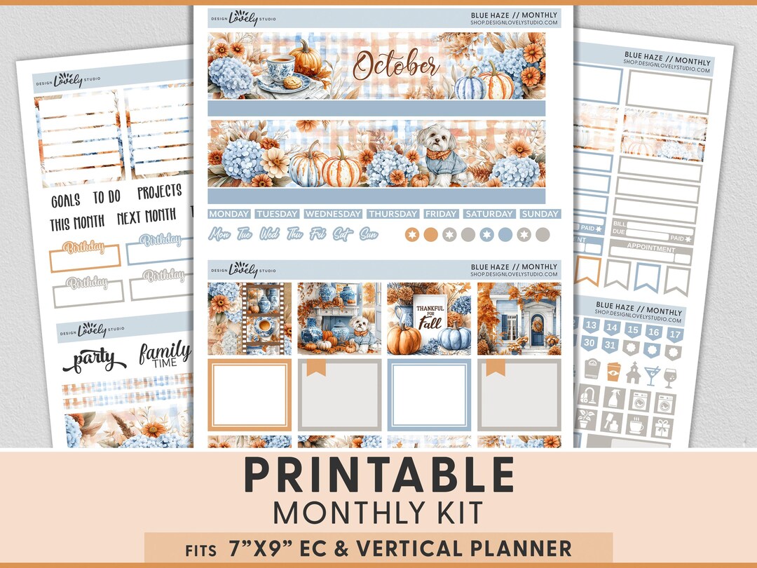 Cozy Fall October Monthly Planner Kit, Printable Stickers for Erin ...