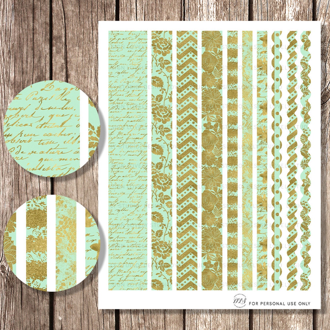 Printable HORIZONTAL Planner Stickers Mint Gold Fits EC Life | Etsy