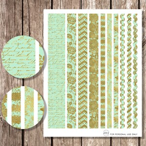 Printable HORIZONTAL Planner Stickers Mint Gold Fits EC Life Planner ...