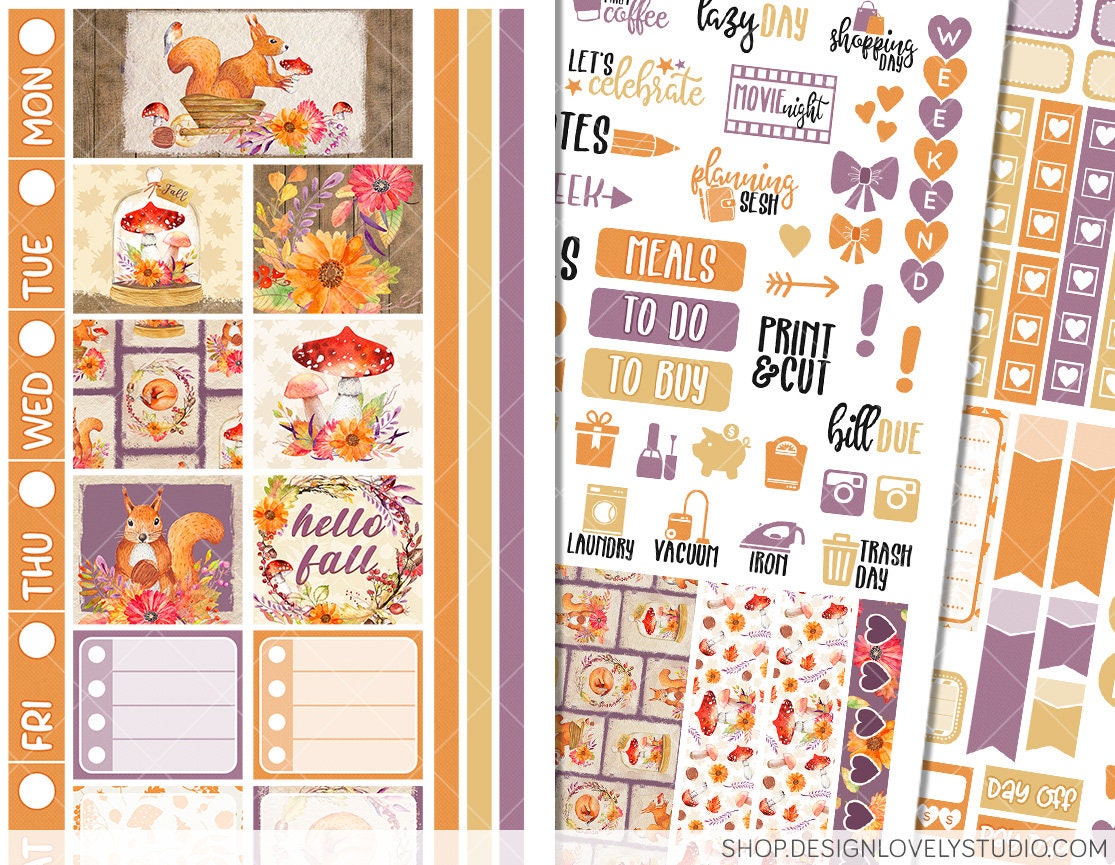 Printable HOBONICHI Weeks Stickers Kit Fall Planner Stickers - Etsy
