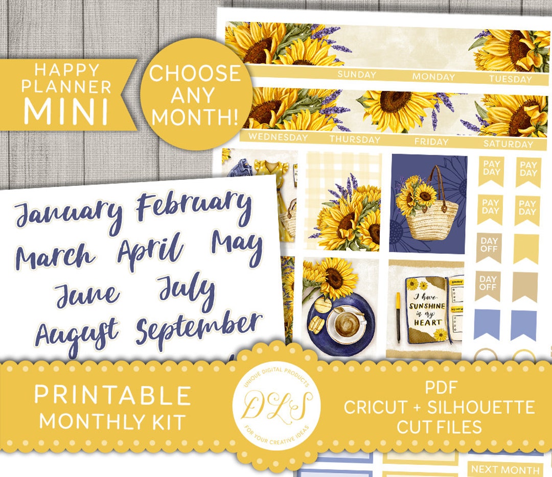 PRINTABLE Mini Happy Planner Stickers, Sunflower Planner Stickers ...