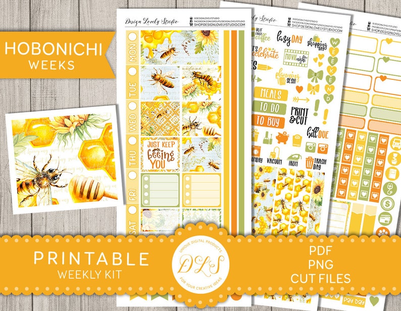 Printable HOBONICHI Weeks Stickers Kit, Honey Bee Planner Stickers ...