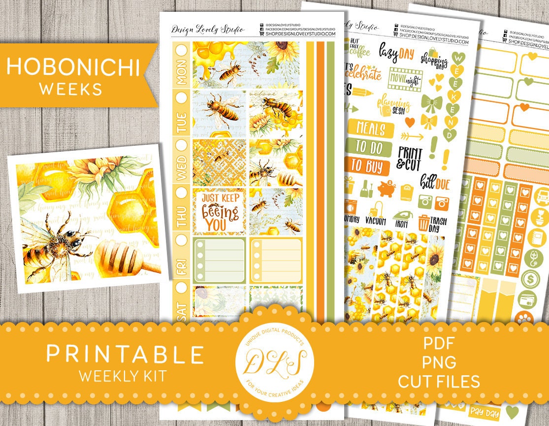 Printable HOBONICHI Weeks Stickers Kit, Honey Bee Planner Stickers ...