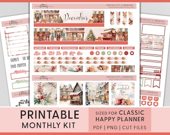 Pegatinas imprimibles del planificador de diciembre, pegatinas mensuales del planificador feliz, kit de pegatinas mensuales de diciembre, pegatinas del planificador de Navidad, HPMV233