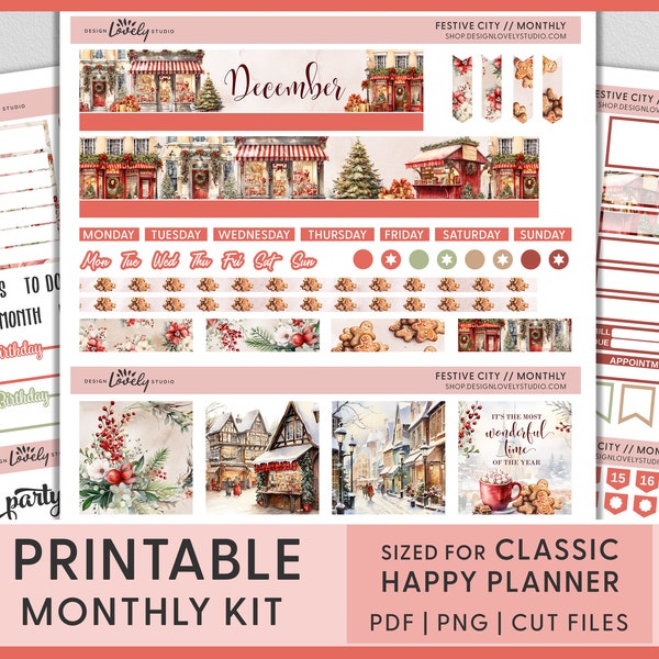 Printable December Planner Stickers, Happy Planner Monthly Stickers, December Monthly Sticker Kit, Christmas Planner Stickers, HPMV233